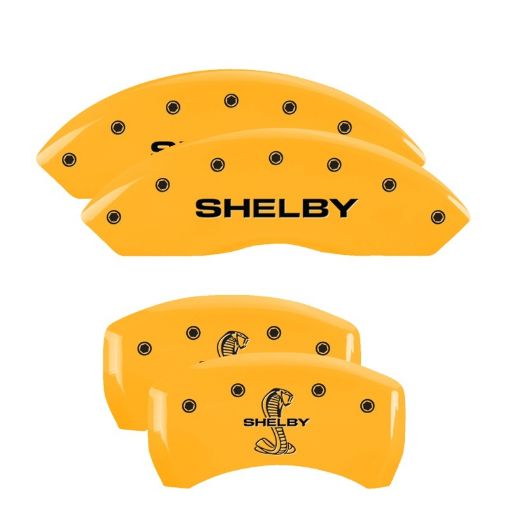 Picture of MGP 4 Caliper Covers Engraved Front Shelby Rear Snake Yellow Finish Black Char 2007 Ford Mustang