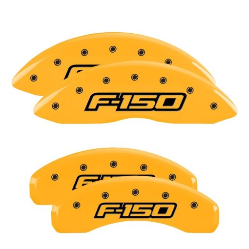 Picture of MGP 4 Caliper Covers Engraved Front Rear Oval LogoFord Yellow Finish Black Char 2013 Ford F - 150