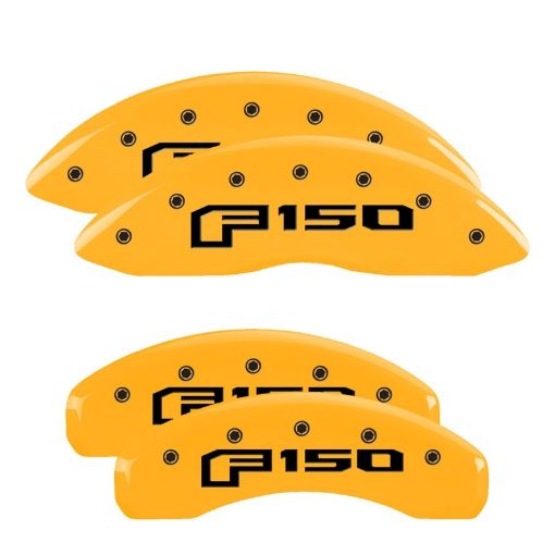 Picture of MGP 4 Caliper Covers Engraved Front Rear Oval LogoFord Yellow Finish Black Char 2014 Ford F - 150