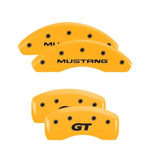 Picture of MGP 4 Caliper Covers Engraved Front Mustang Rear Sn95Gt Yellow Finish Black Char 1997 Ford Mustang