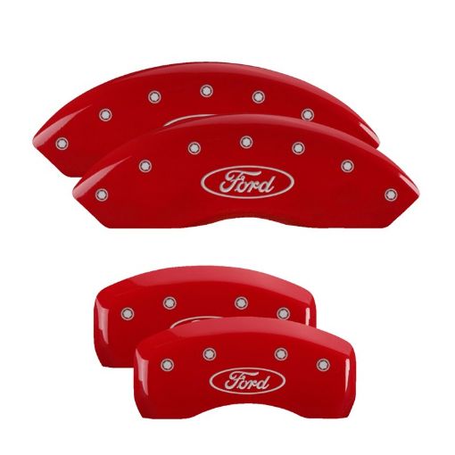Picture of MGP 4 Caliper Covers Engraved Front Rear Oval LogoFord Red Finish Silver Char 2018 Ford Fusion