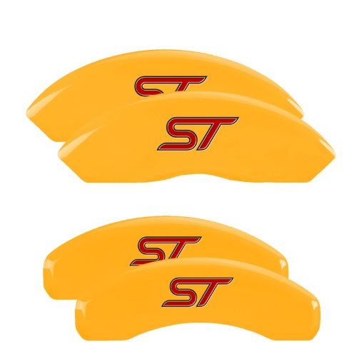 Picture of MGP 4 Caliper Covers Engraved Front Rear No BoltsSt Yellow Finish Black Char 2018 Ford Fusion