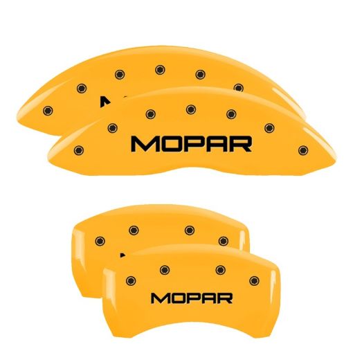 Picture of MGP 4 Caliper Covers Engraved Front Rear Mopar Yellow Finish Black Char 2006 Dodge Charger