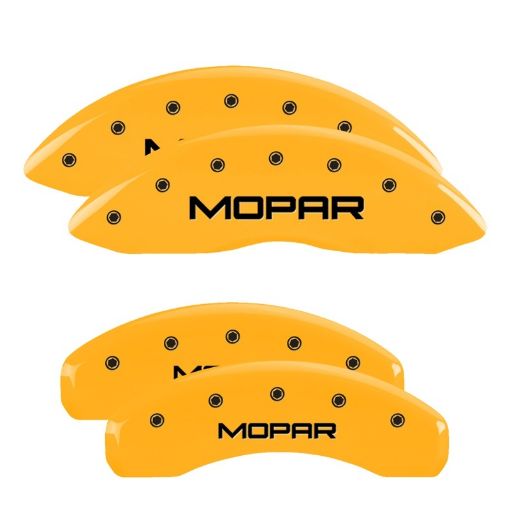 Picture of MGP 4 Caliper Covers Engraved Front Rear Mopar Yellow Finish Black Char 2007 Dodge Durango