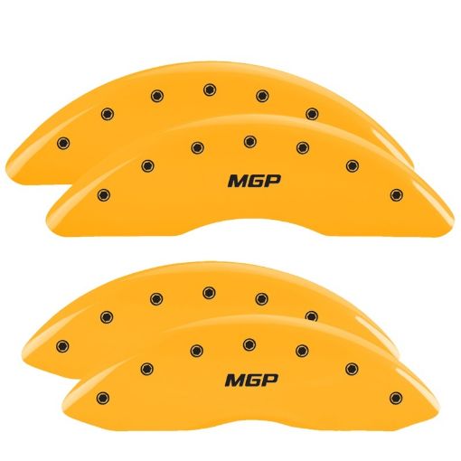 Picture of MGP 4 Caliper Covers Engraved Front Rear MGP Yellow Finish Black Char 2010 Dodge Ram 2500