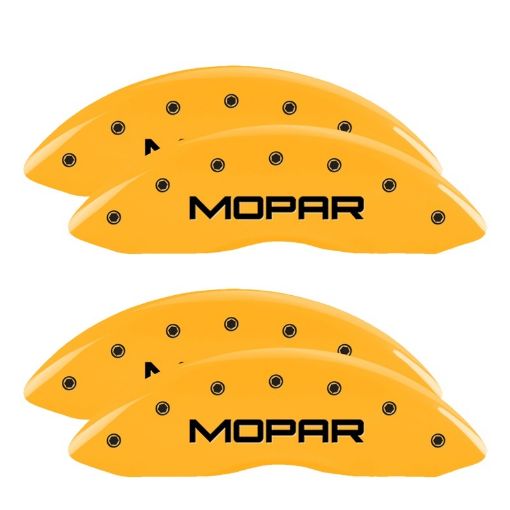 Picture of MGP 4 Caliper Covers Engraved Front Rear Mopar Yellow Finish Black Char 2001 Dodge Viper