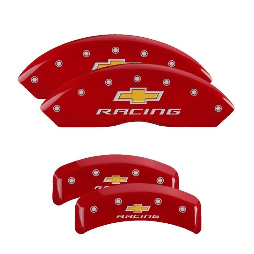Picture of MGP 4 Caliper Covers Engraved F R Chevy Racing Red Finish Silver Char 1988 Chevrolet Corvette