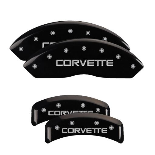 Picture of MGP 4 Caliper Covers Engraved F R C4Corvette Black Finish Silver Char 1988 Chevrolet Corvette