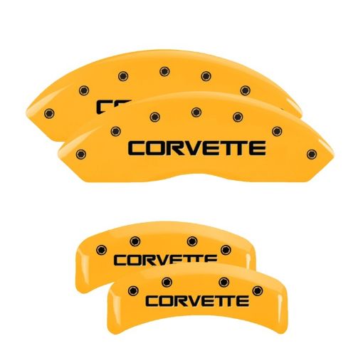 Picture of MGP 4 Caliper Covers Engraved F R C4Corvette Yellow Finish Black Char 1988 Chevrolet Corvette