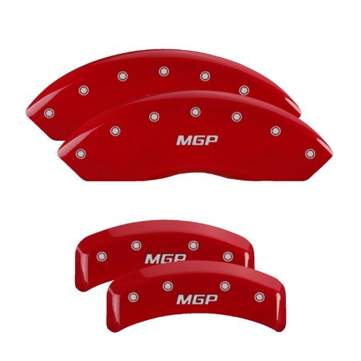 Picture of MGP 4 Caliper Covers Engraved Front Rear MGP Red Finish Silver Char 1988 Chevrolet Corvette