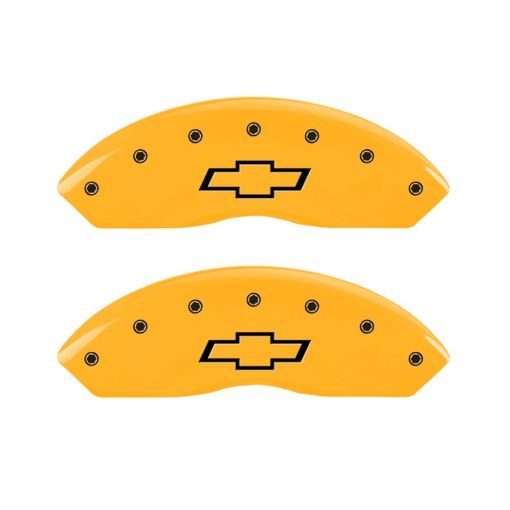 Picture of MGP 2 Caliper Covers Engraved Front Bowtie Yellow Finish Black Char 1997 Chevrolet C3500