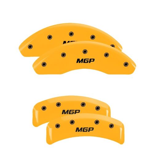 Picture of MGP 4 Caliper Covers Engraved Front Rear MGP Yellow Finish Black Char 1997 Chevrolet Camaro