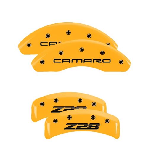 Picture of MGP 4 Caliper Covers Engraved Front Camaro Rear Z28 Yellow Finish Black Char 1997 Chevy Camaro