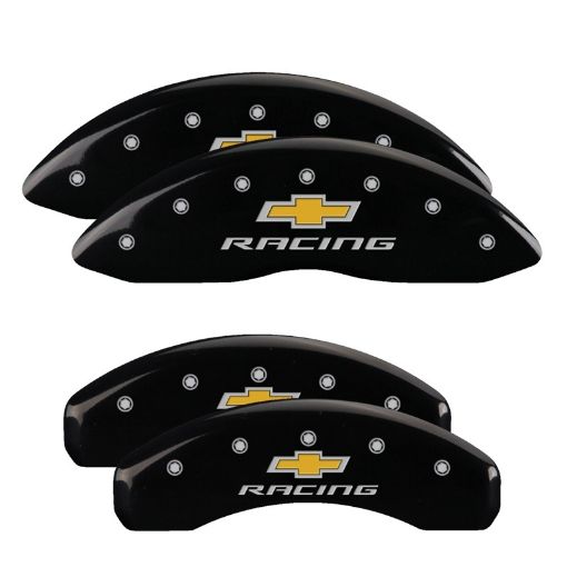 Picture of MGP 4 Caliper Covers Engraved F R Chevy Racing Black Finish Silver Char 2012 Chevrolet Camaro