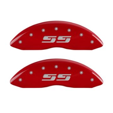 Picture of MGP 2 Caliper Covers Eng Front Silverado SS Red Finish Sil Char 2010 Chevy Silverado 1500