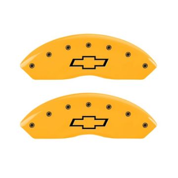 Picture of MGP 2 Caliper Covers Engraved Front Bowtie Yellow Finish Black Char 1999 Chevrolet Tahoe