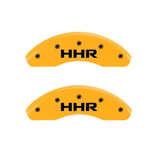 Picture of MGP 2 Caliper Covers Engraved Front Rear HHR Yellow Finish Black Char 2010 Chevy HHR