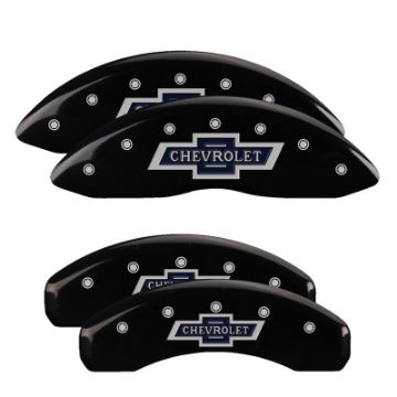 Picture of MGP 4 Caliper Covers Engraved F R 100 Anniversary Black Finish Silver Char 2019 Chevrolet Suburban