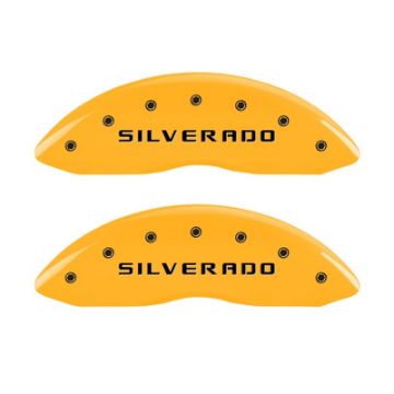Picture of MGP 2 Caliper Covers Eng Front Silverado Yellow Finish Blk Char 05 Chevy Silverado 1500