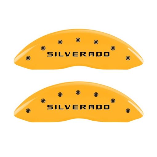 Picture of MGP 2 Caliper Covers Eng Front Silverado Yellow Finish Blk Char 05 Chevy Silverado 1500