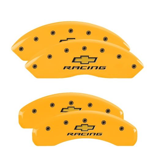 Picture of MGP 4 Caliper Covers Engraved F R Chevy Racing Yellow Finish Black Char 2017 Chevrolet Camaro