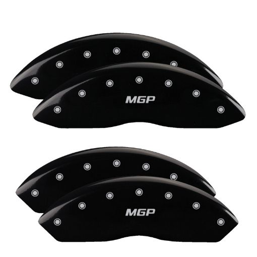 Picture of MGP 4 Caliper Covers Engraved Front Rear MGP Black Finish Silver Char 2014 Chevrolet Express 2500