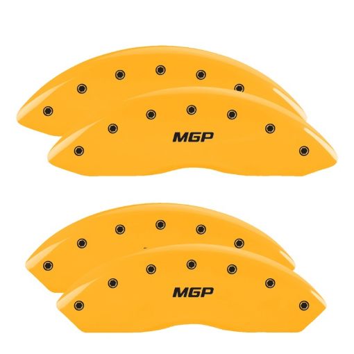 Picture of MGP 4 Caliper Covers Engraved Front Rear MGP Yellow Finish Black Char 2014 Chevrolet Express 2500