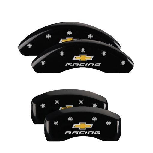 Picture of MGP 4 Caliper Covers Engraved F R Chevy Racing Black Finish Silver Char 2019 Chevrolet Bolt EV