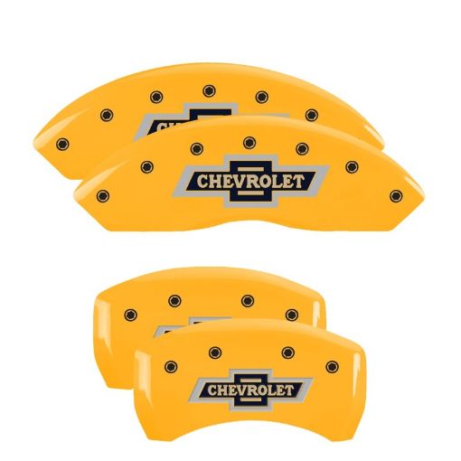 Picture of MGP 4 Caliper Covers Engraved F R 100 Anniversary Yellow Finish Black Char 2019 Chevrolet Equinox