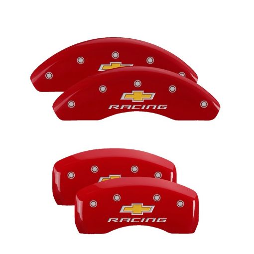 Picture of MGP 4 Caliper Covers Engraved F R Chevy Racing Red Finish Silver Char 2018 Chevrolet Equinox