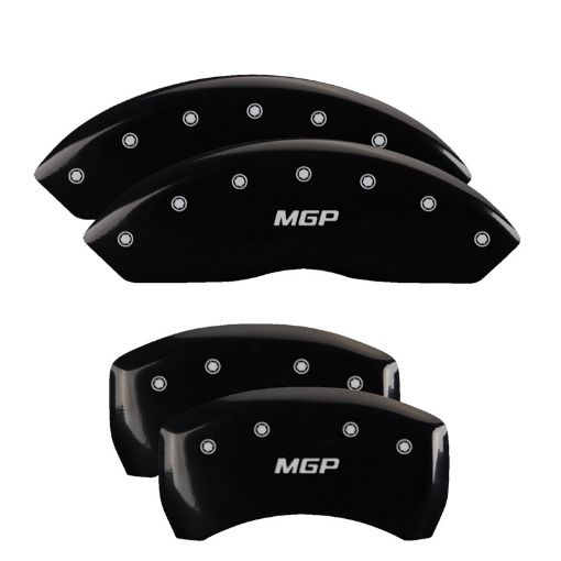 Picture of MGP 4 Caliper Covers Engraved Front Rear MGP Black Finish Silver Char 2019 Chevrolet Blazer