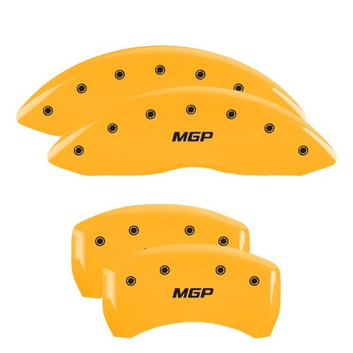 Picture of MGP 4 Caliper Covers Engraved Front Rear MGP Yellow Finish Black Char 2008 Nissan 350Z
