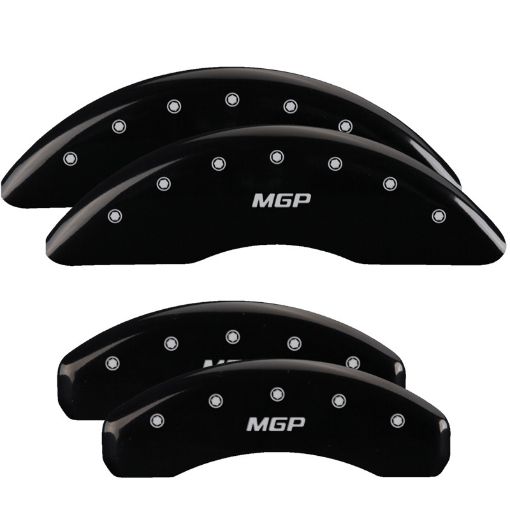 Picture of MGP 4 Caliper Covers Engraved Front Rear MGP Black Finish Silver Char 2018 Nissan Titan XD