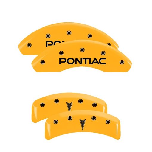 Picture of MGP 4 Caliper Covers Engraved Front Pontiac Rear Arrow Yellow Finish Blk Char 1997 Pontiac Firebird