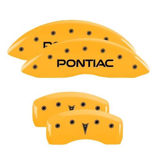 Picture of MGP 4 Caliper Covers Engraved Front Pontiac Rear Arrow Yellow Finish Black Char 2004 Pontiac GTO