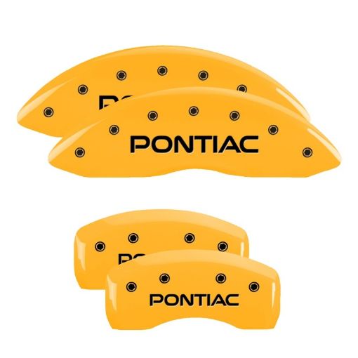 Picture of MGP 4 Caliper Covers Engraved Front Rear Pontiac Yellow Finish Black Char 2004 Pontiac Bonneville