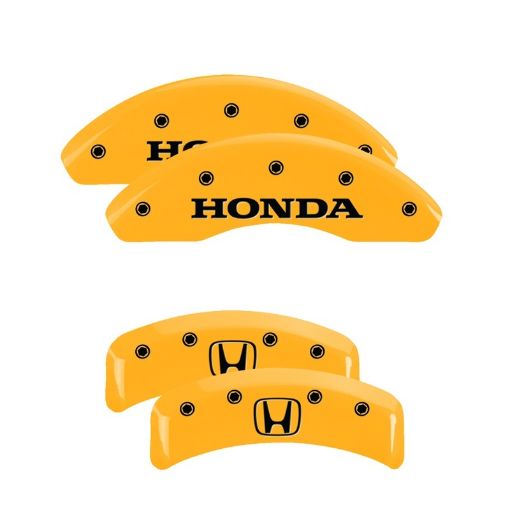 Picture of MGP 4 Caliper Covers Engraved Front Honda Rear H Logo Yellow Finish Black Char 2003 Honda Element