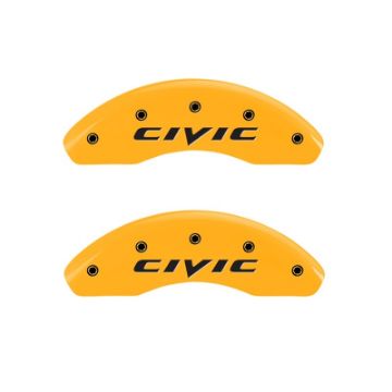 Picture of MGP 2 Caliper Covers Engraved Front 2015Civic Yellow Finish Black Char 2011 Honda Civic