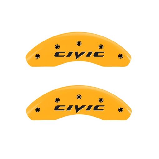 Picture of MGP 2 Caliper Covers Engraved Front 2015Civic Yellow Finish Black Char 2011 Honda Civic