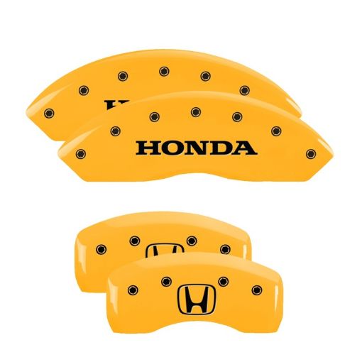 Picture of MGP 4 Caliper Covers Engraved Front Honda Rear H Logo Yellow Finish Black Char 2003 Honda Accord