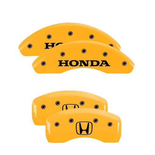 Picture of MGP 4 Caliper Covers Engraved Front Honda Rear H Logo Yellow Finish Black Char 2002 Honda Civic