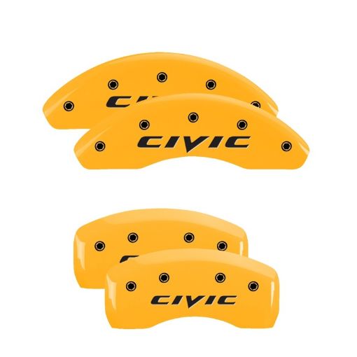Picture of MGP 4 Caliper Covers Engraved Front Rear Mgp Yellow Finish Black Char 2017 Honda Civic