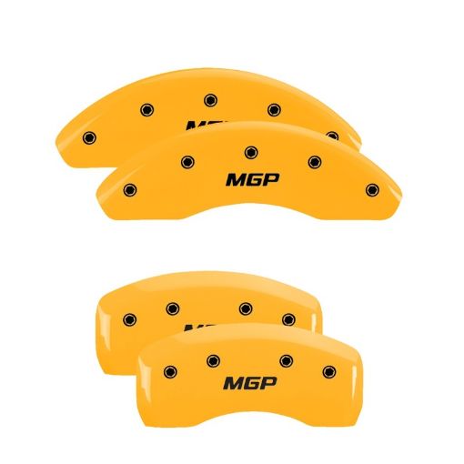 Picture of MGP 4 Caliper Covers Engraved Front Rear MGP Yellow Finish Black Char 2008 Honda Civic