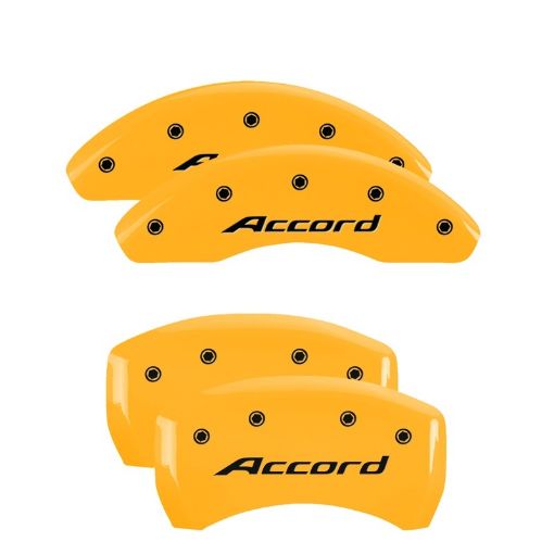 Picture of MGP 4 Caliper Covers Engraved Front Accord Rear Accord Yellow Finish Black Char 2018 Honda Accord