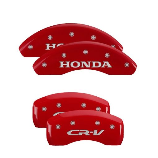Picture of MGP 4 Caliper Covers Engraved Front Honda Rear CR - V Red Finish Silver Char 2004 Honda CR - V