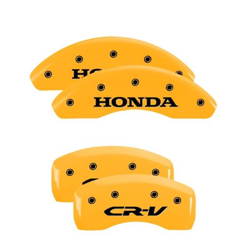 Picture of MGP 4 Caliper Covers Engraved Front Honda Rear CR - V Yellow Finish Black Char 2004 Honda CR - V