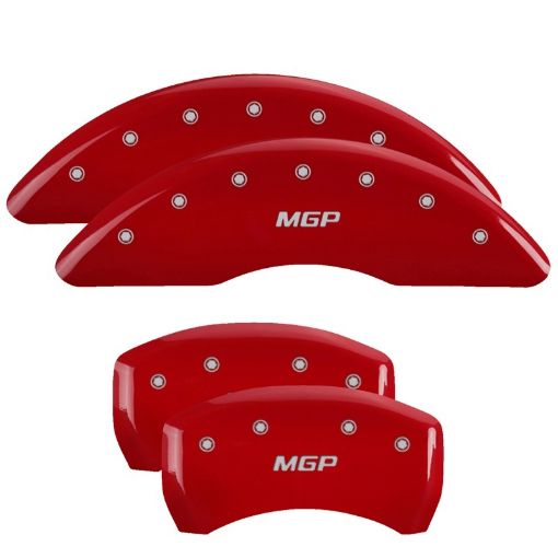 Picture of MGP 4 Caliper Covers Engraved Front Rear MGP Red Finish Silver Char 2019 BMW 530i Xdrive