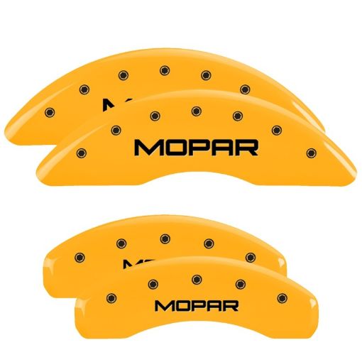 Picture of MGP 4 Caliper Covers Engraved Front Rear Mopar Yellow Finish Black Char 2004 Chrysler Pacifica