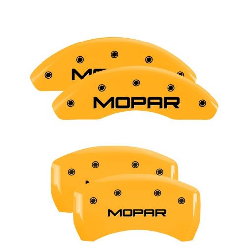 Picture of MGP 4 Caliper Covers Engraved Front Rear Mopar Yellow Finish Black Char 2004 Chrysler Crossfire