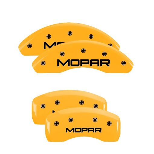 Picture of MGP 4 Caliper Covers Engraved Front Rear Mopar Yellow Finish Black Char 2008 Chrysler PT Cruiser